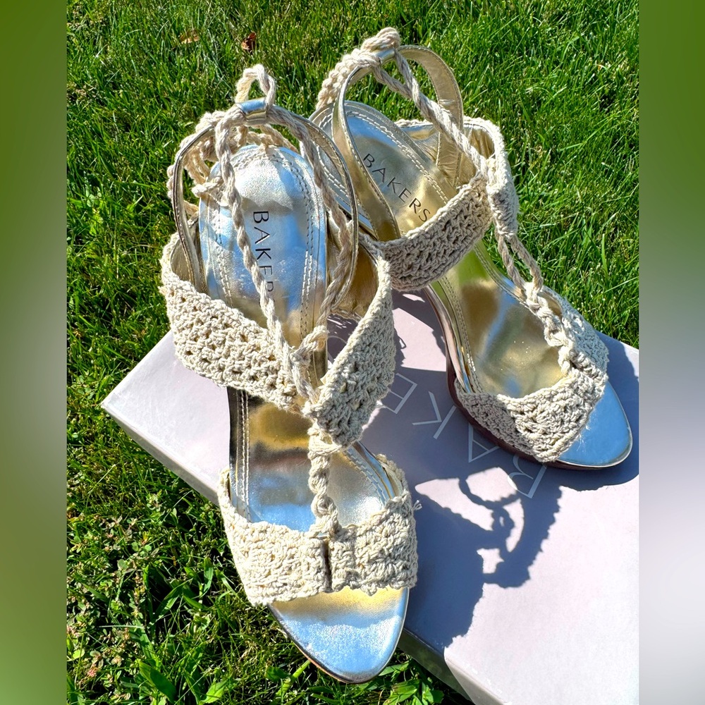 Bakers Beige Crochet Tassel Heels in Maribel